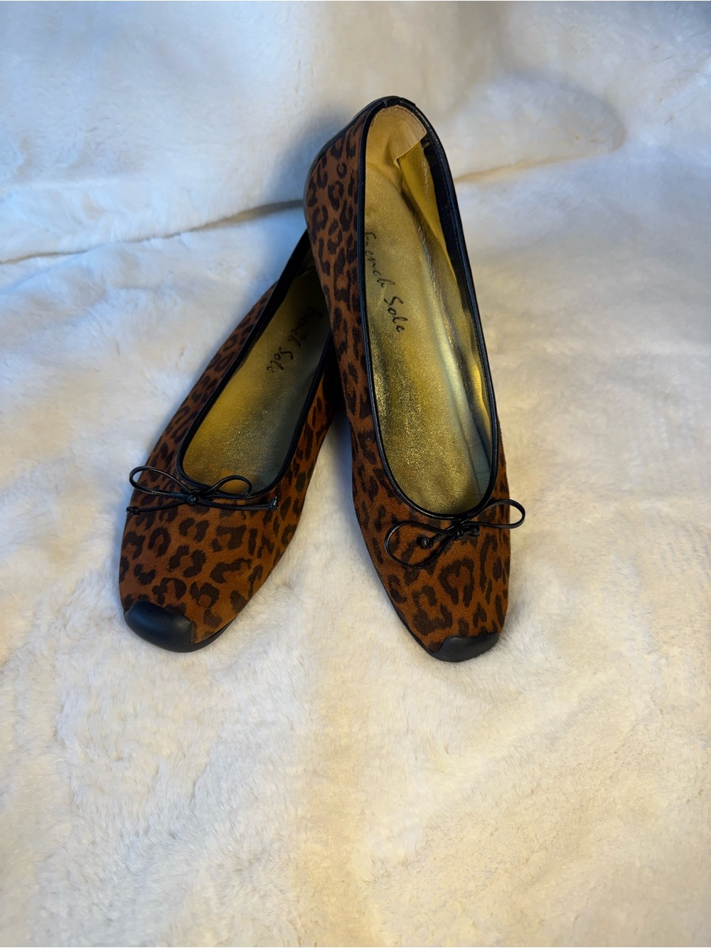 French Sole Leopard Print Ballet Flats -Black and Brown Size 37